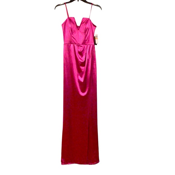 City Studio Juniors' Strapless Satin Slit Gown, Orchid 5 Purple - Picture 1 of 5
